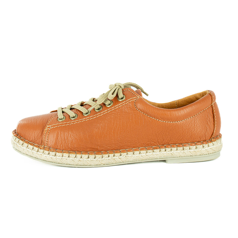 Yebo : Ladies Leather Espadrille Sneaker in Oak Cayak