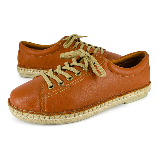 Yebo : Ladies Leather Espadrille Sneaker in Oak Cayak