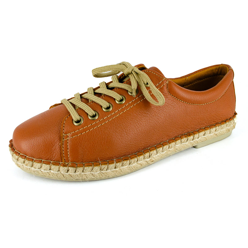 Yebo : Ladies Leather Espadrille Sneaker in Oak Cayak