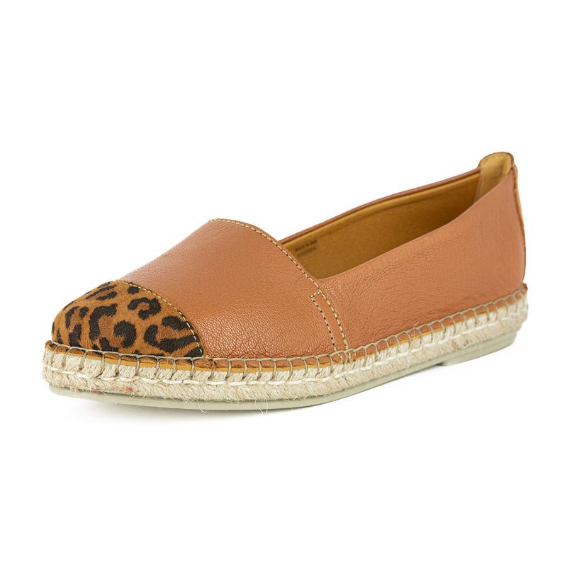 Consisela : Ladies Leather Espadrille Shoe in Oak Cayak & Spotted Lisoto