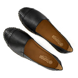 Consisela : Ladies Leather Espadrille Shoe in Black Cayak & Black Coco Lux