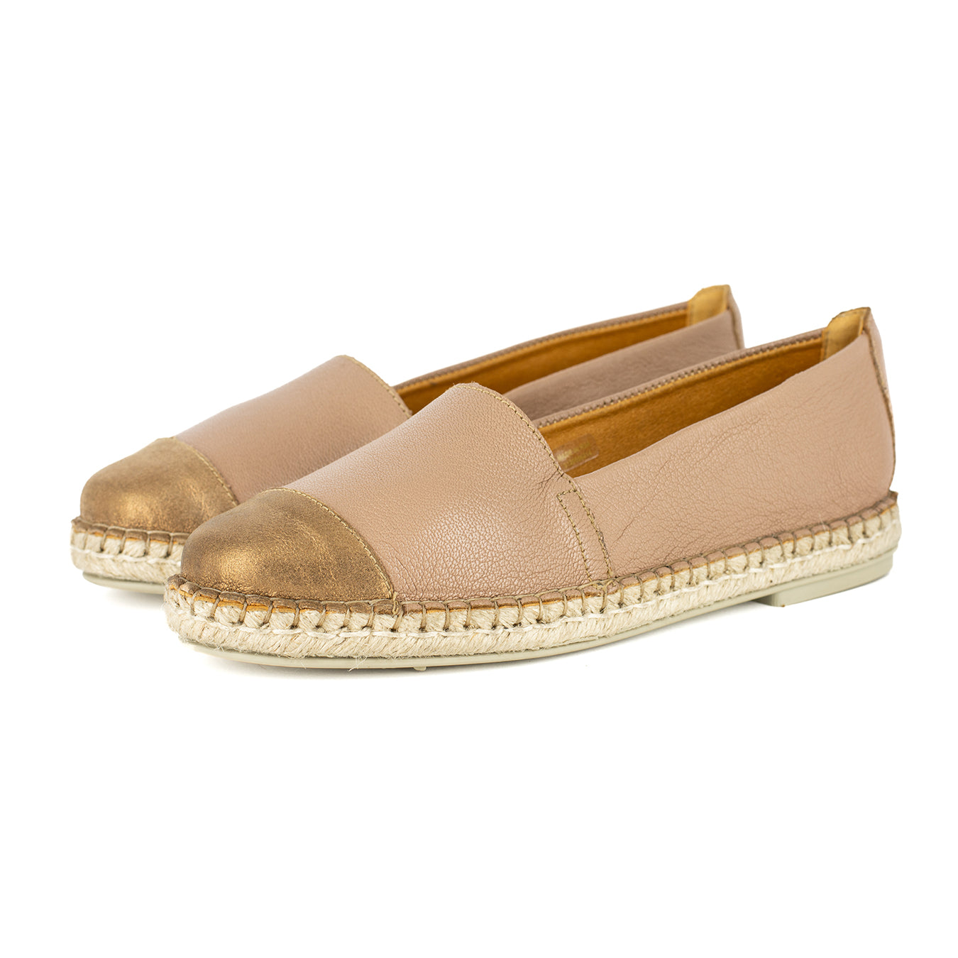 Consisela : Ladies Leather Espadrille Shoe in Timber Cayak & Beige Spi ...