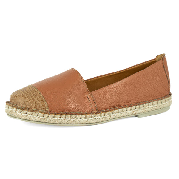 Consisela : Ladies Leather Espadrille Shoe in Oak Nappa & Walnut Coco Lux