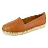 Consisela : Ladies Leather Espadrille Shoe in Oak Nappa & Walnut Coco Lux