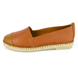 Consisela : Ladies Leather Espadrille Shoe in Oak Nappa & Walnut Coco Lux