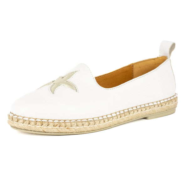 Abimbola : Ladies Leather Espadrille Shoe in White Cayak & Bark Domus