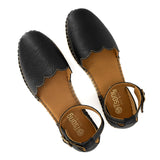Kwamoka : Ladies Leather Espadrille Shoe in Black Cayak
