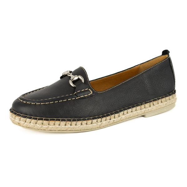 Kataleya : Ladies Leather Espadrille Moccasin Shoe in Black Natan