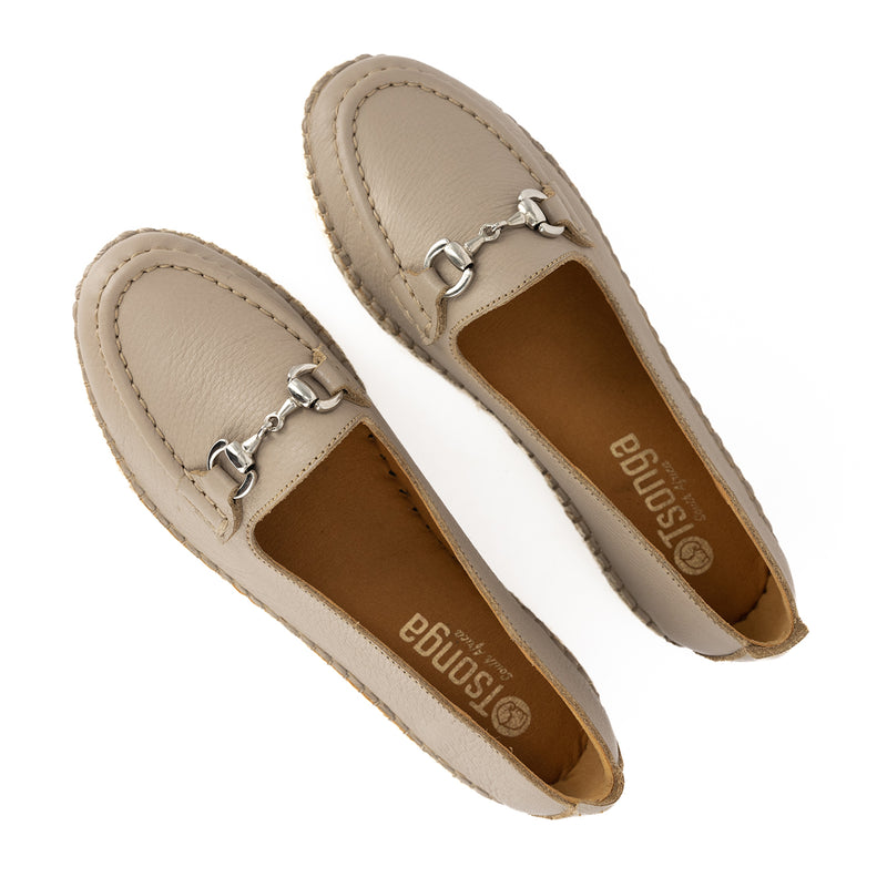 Kataleya : Ladies Leather Espadrille Moccasin Shoe in Gravel Vintage