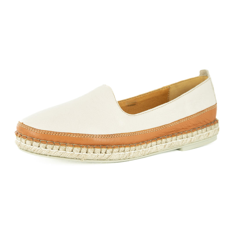 Pongola : Ladies Leather Espadrille Shoe in Cream and Oak Cayak