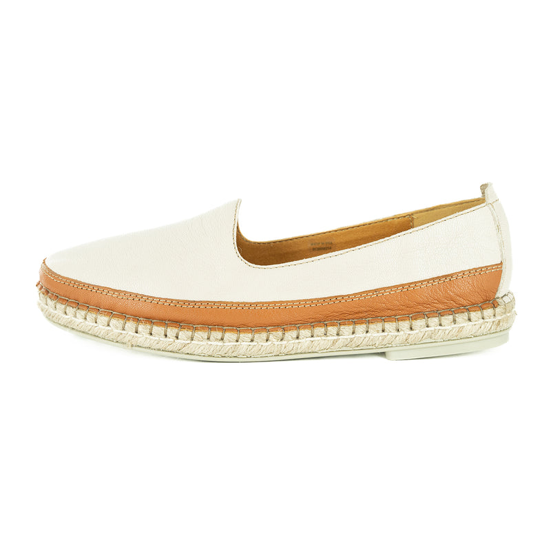 Pongola : Ladies Leather Espadrille Shoe in Cream and Oak Cayak