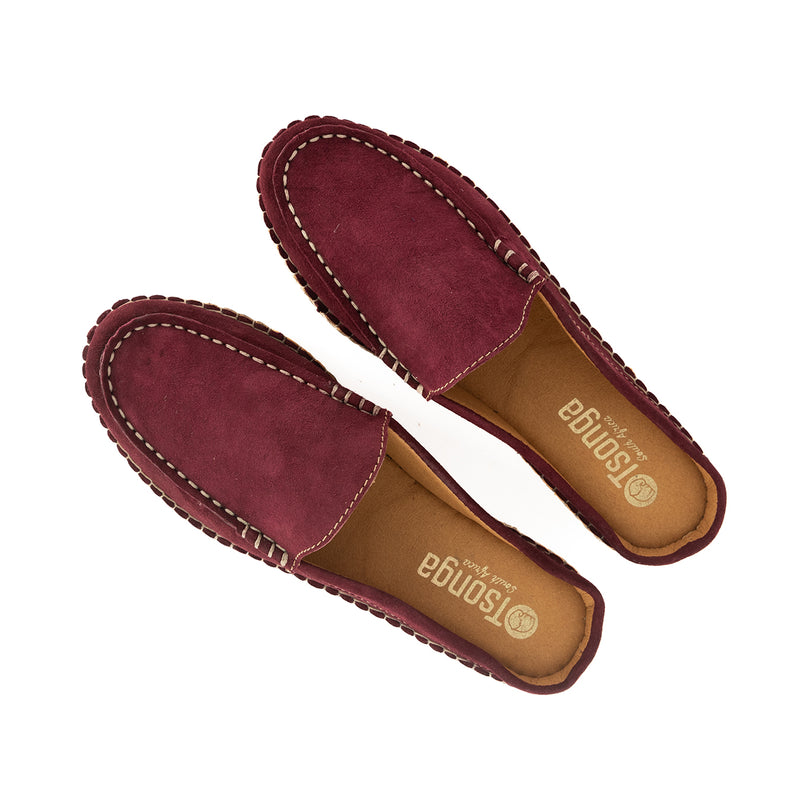 Lebowa : Ladies Leather Mule in Burgandy Velour Suede