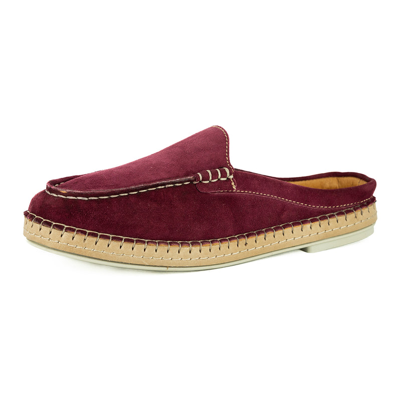 Lebowa : Ladies Leather Mule in Burgandy Velour Suede