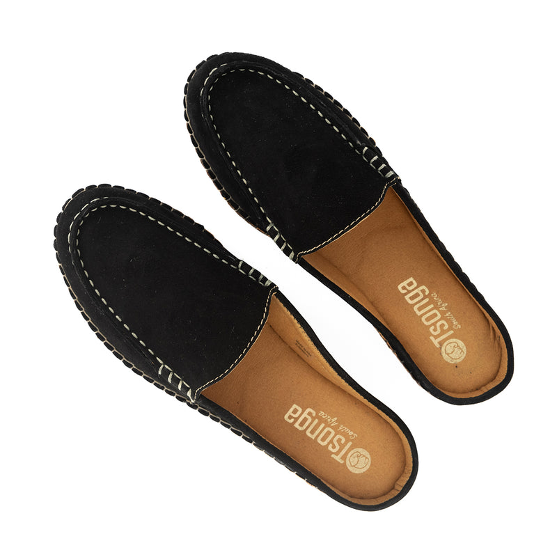 Lebowa : Ladies Leather Mule in Black Velour Suede