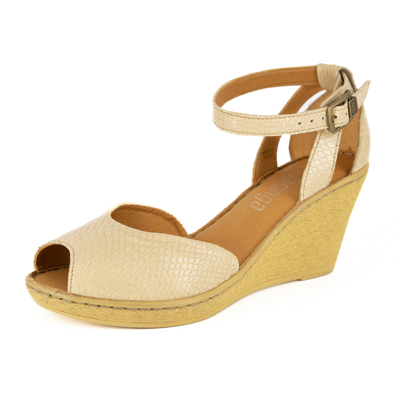 Wanyaza : Ladies Leather High-Heel Wedge Sandal in Aria Bosforo