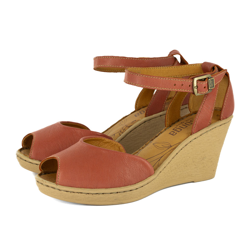 Wanyaza : Ladies Leather High-Heel Wedge Sandal in Burnt Pietra