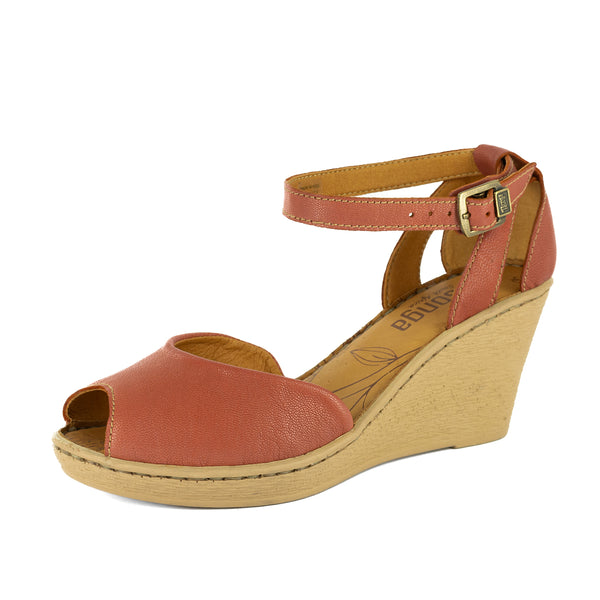 Wanyaza : Ladies Leather High-Heel Wedge Sandal in Burnt Pietra