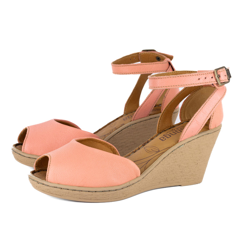 Wanyaza : Ladies Leather High-Heel Wedge Sandal in Papaya Cayak