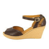 Wanyaza : Ladies Leather High-Heel Wedge Sandal in Coffee Ontario