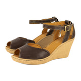 Wanyaza : Ladies Leather High-Heel Wedge Sandal in Coffee Ontario