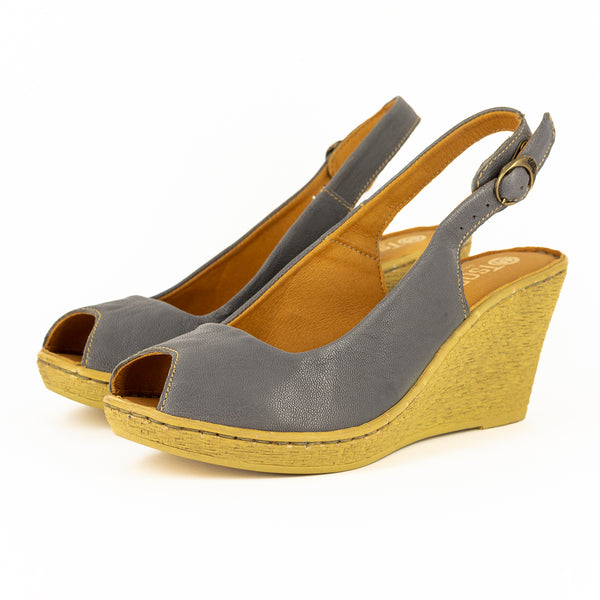 Zangemuva : Ladies Leather Peep-Toe High-Heel Wedge Sandal in Ematite Ontario