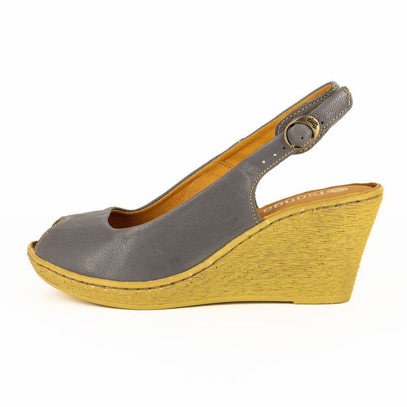 Zangemuva : Ladies Leather Peep-Toe High-Heel Wedge Sandal in Ematite Ontario