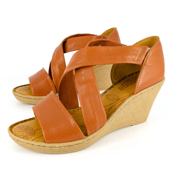 Lekuza : Ladies High-Heeled Leather Sandal in Oak Cayak