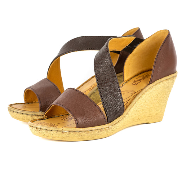 Nompempe : Ladies Leather High-Heel Sandal in Cafe Cayak & Brown Faso