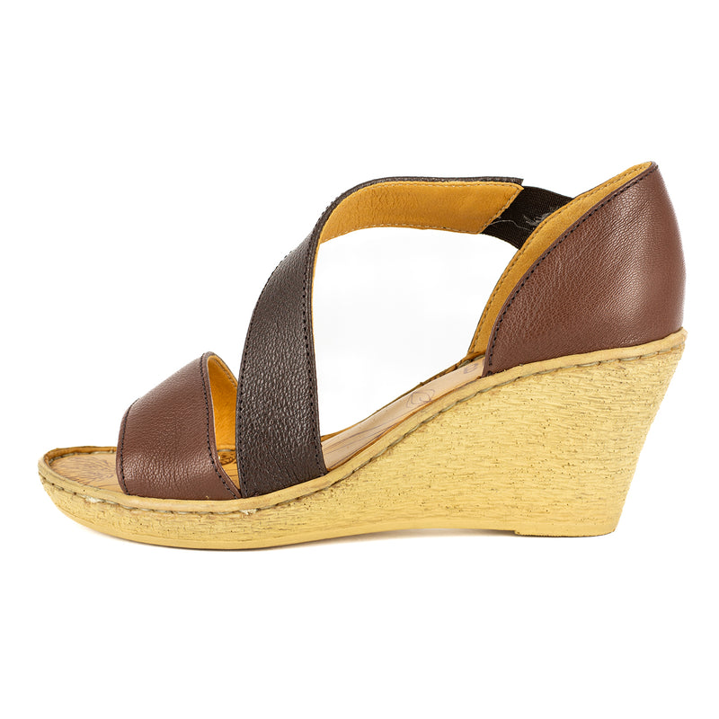 Nompempe : Ladies Leather High-Heel Sandal in Cafe Cayak & Brown Faso