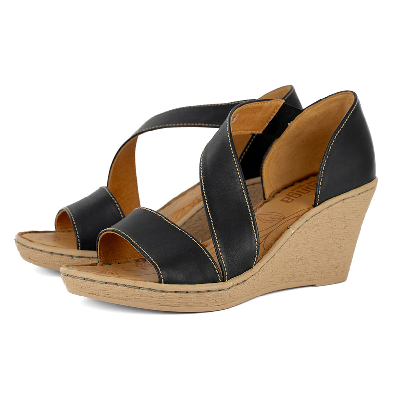 Nompempe : Ladies Leather High-Heel Sandal in Black Relaxa