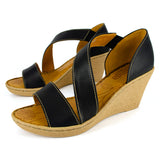 Nompempe : Ladies Leather High-Heel Sandal in Black Relaxa