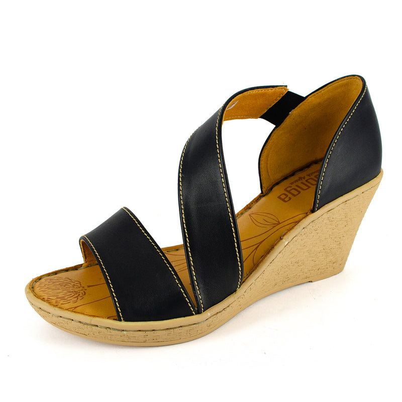 Nompempe : Ladies Leather High-Heel Sandal in Black Relaxa