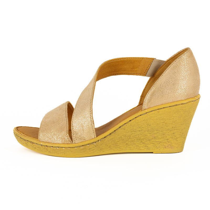 Nompempe : Ladies Leather High-Heel Sandal in Glitter Gold