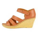 Nontle : Ladies Leather High-Heel Wedge Sandal in Oak Cayak