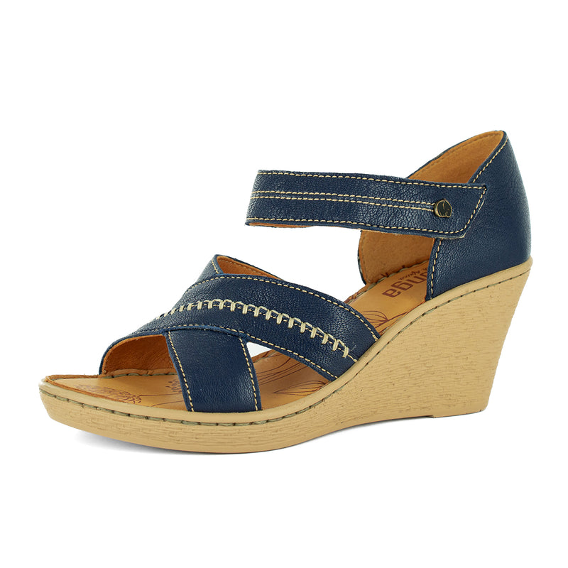 Tangier : Ladies Leather High-Heel Sandal in Marine Cayak