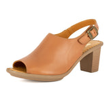 Ethuso : Ladies High-Heeled Leather Sandal in Hazel Relaxa