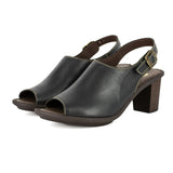 Ethuso : Ladies High-Heeled Leather Sandal in Black Relaxa