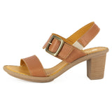 Yakini : Ladies High-Heeled Leather Sandal in Oak Cayak