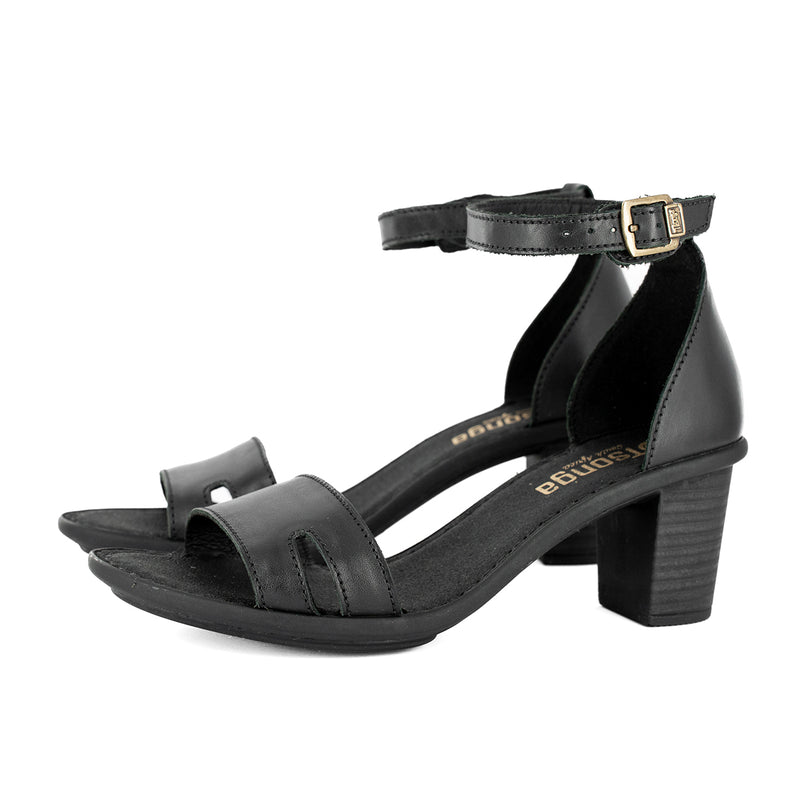 Ghardaia : Ladies High-Heeled Leather Sandal in Black Relaxa