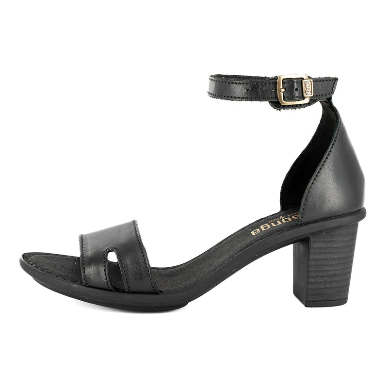 Ghardaia : Ladies High-Heeled Leather Sandal in Black Relaxa