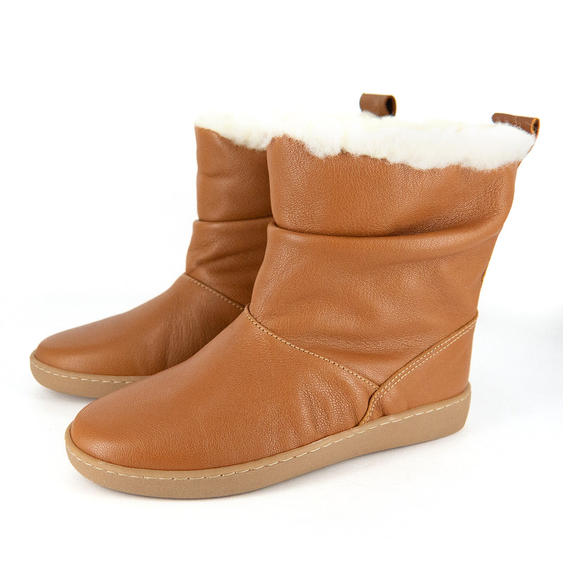 Iholide : Ladies 100% Wool-Lined Leather Short Boot in Tan Vintage