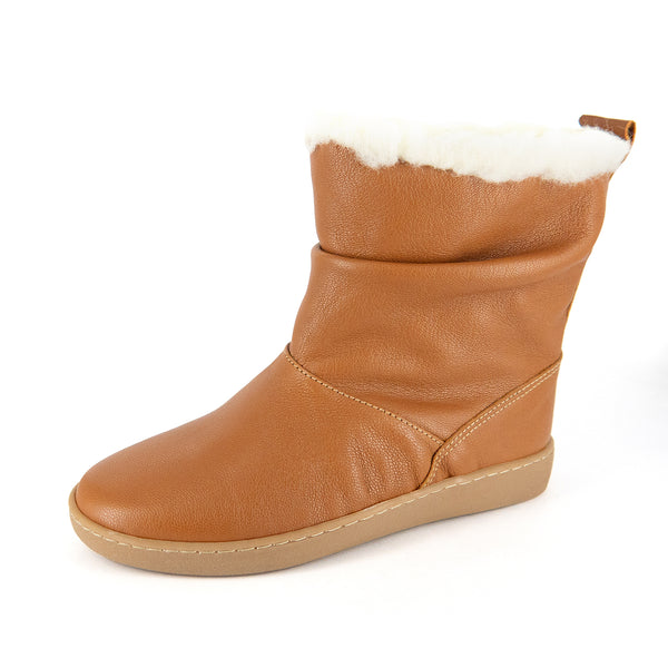 Iholide : Ladies 100% Wool-Lined Leather Short Boot in Tan Vintage