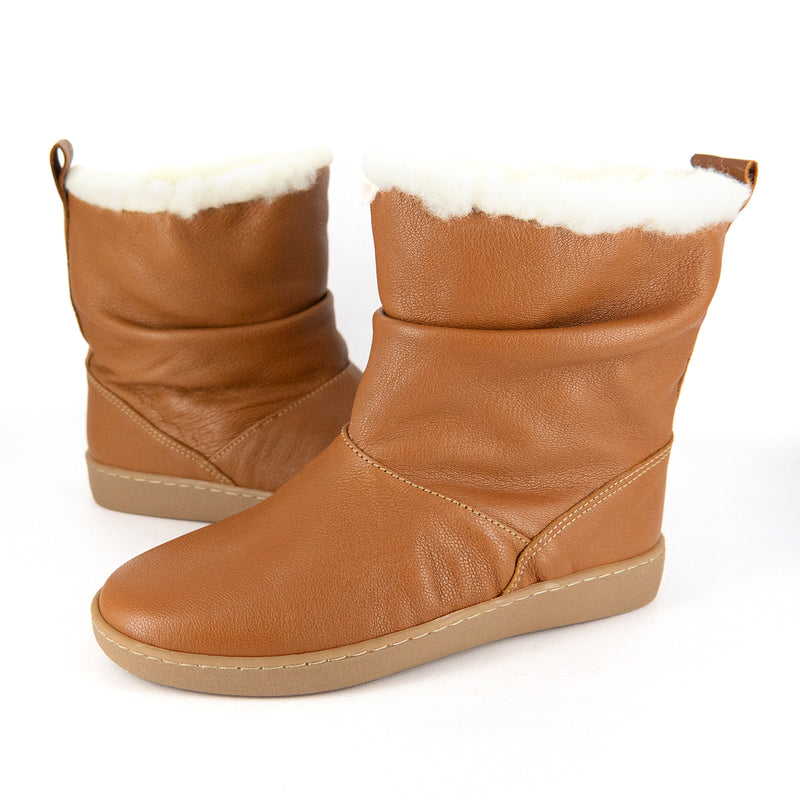 Iholide : Ladies 100% Wool-Lined Leather Short Boot in Tan Vintage