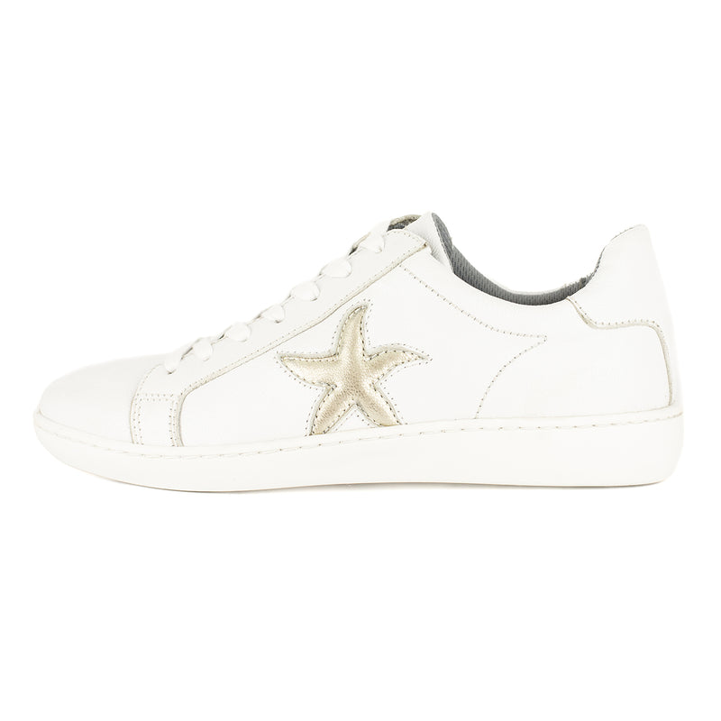 Telani : Ladies Leather Sneaker in White Cayak & Bark Domus