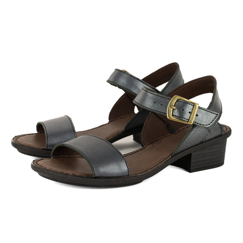 Kangcono : Ladies Leather Sandal in Black Perlato