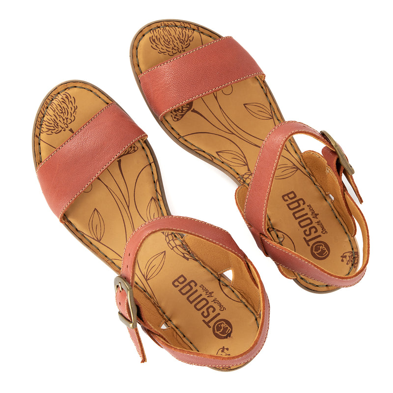 Kangcono : Ladies Leather Sandal in Burnt Orange Pietra