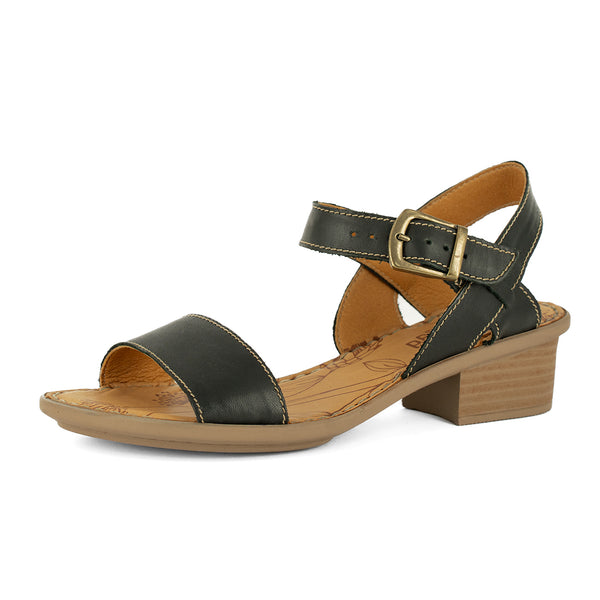 Kangcono : Ladies Leather Sandal in Black Relaxa