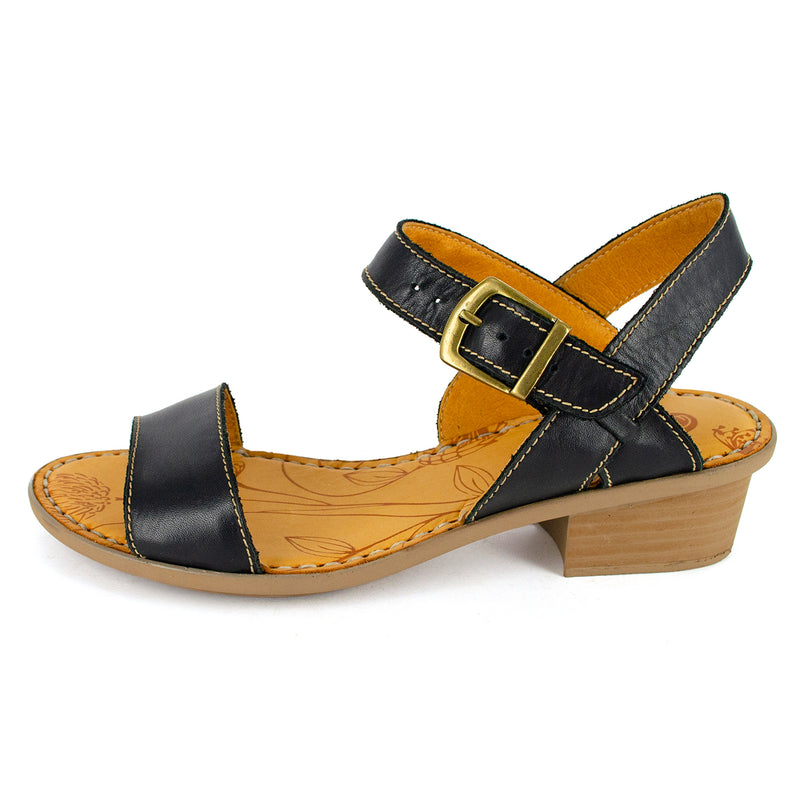 Kangcono : Ladies Leather Sandal in Black Relaxa