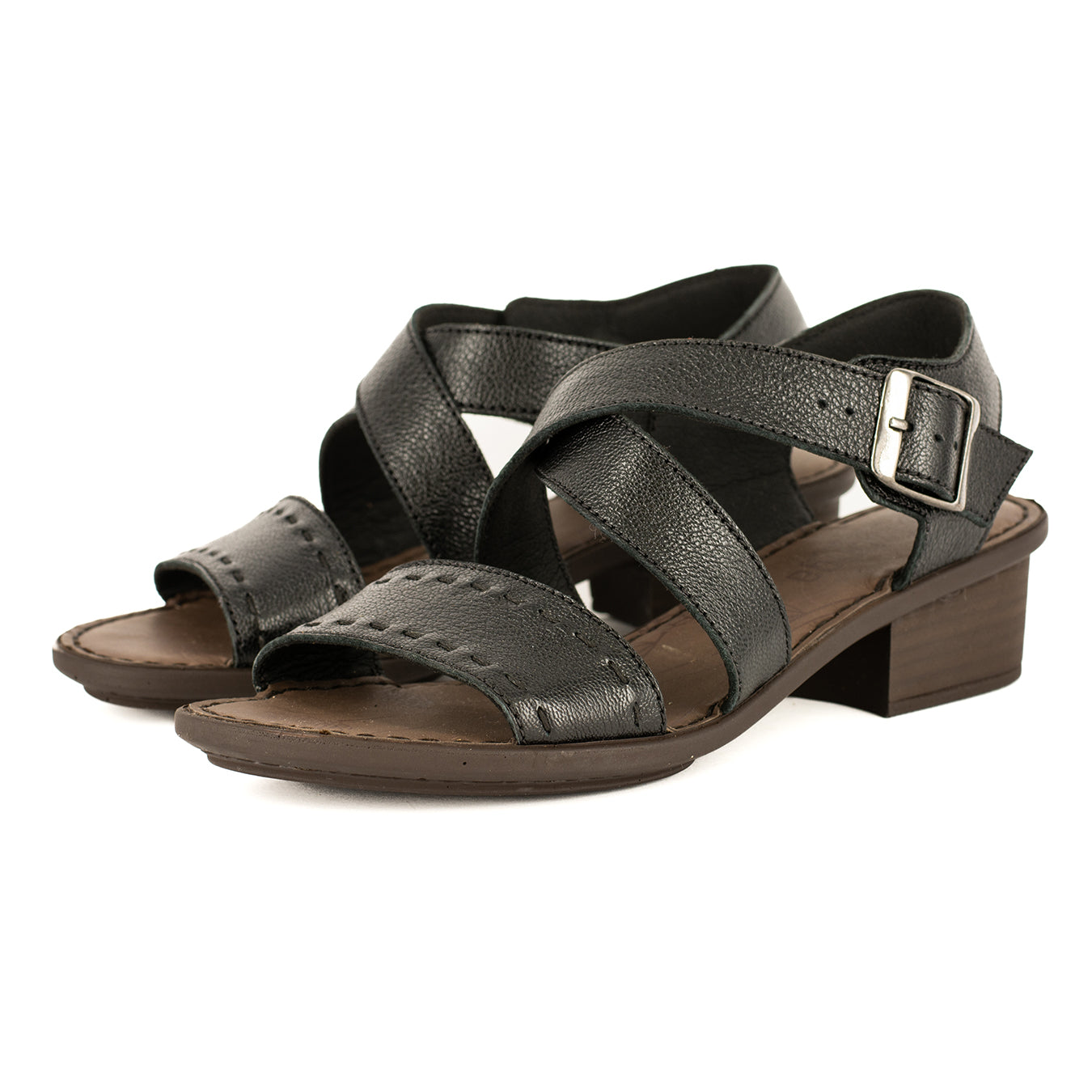 Nombeke : Ladies Leather Mid-Heel Sandal in Black Cayak – Tsonga