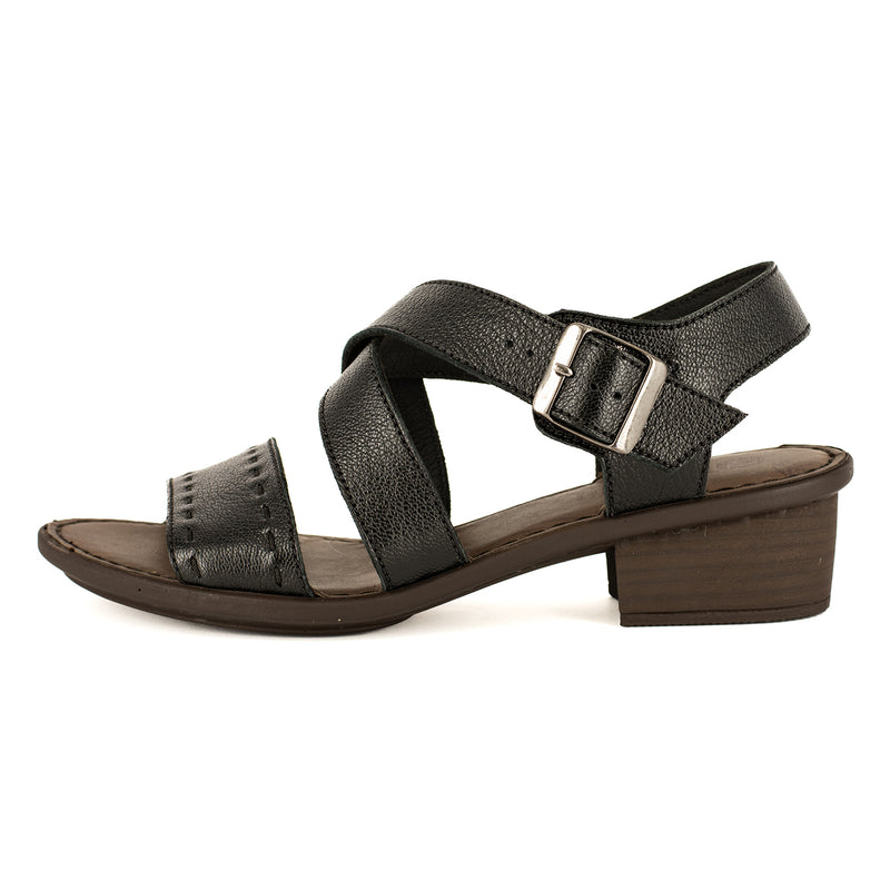 Nombeke : Ladies Leather Mid-Heel Sandal in Black Cayak – Tsonga